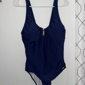 Navy One-Piece Swimsuit with Gold Accent